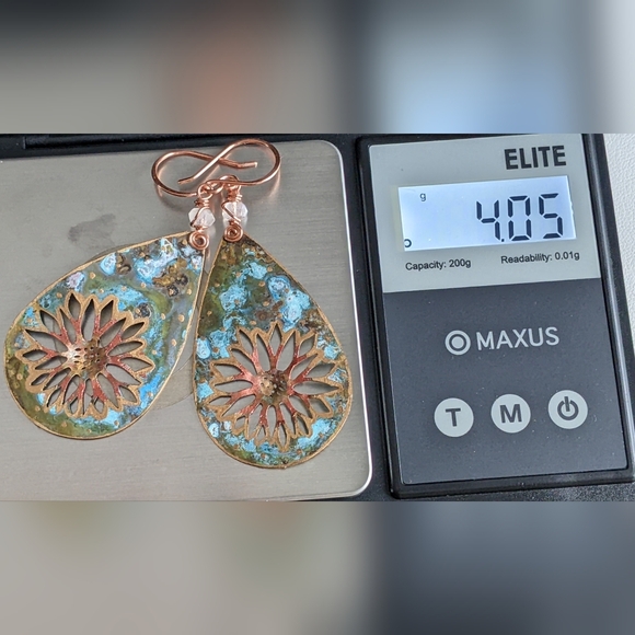 Boho Chic Statement Earrings Vintage Brass Charms Faceted Moonstone Gems